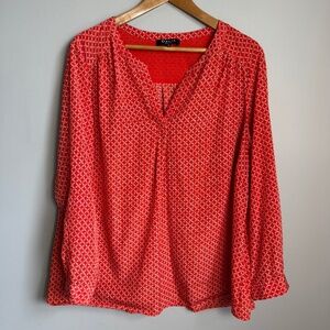 Dalia Plus Women's Long Sleeve Lightweight‎ Satin Pullover V-Neck Blouse Red 2X